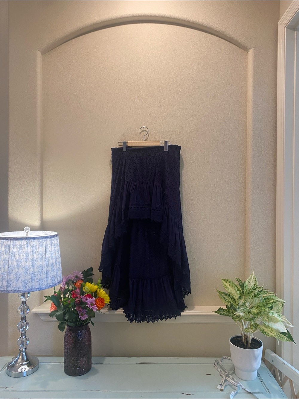 VENUS Dark Navy High-Low Ruffle Tier Skirt